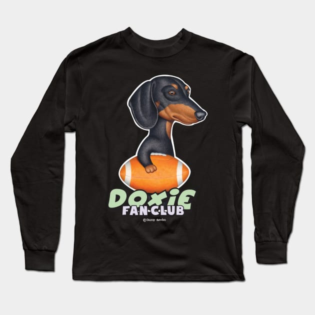 Funny Black Tan Doxie Holding a Football Long Sleeve T-Shirt by Danny Gordon Art